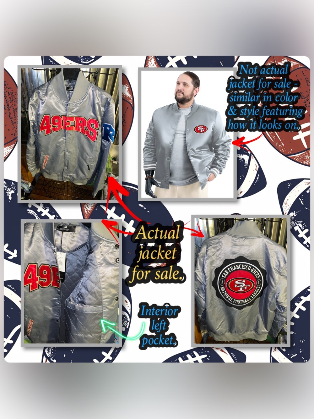 STARTER Silver San Francisco 49ERS Satin Bomber Jacket with Red Accents